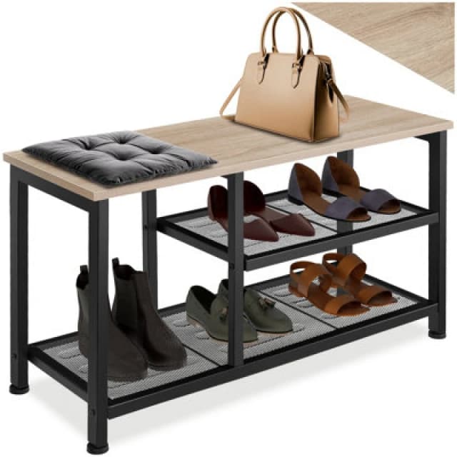 Tectake Shoe Rack Taunton - Surface Shelf And 2 Grid Shelves, Industrial Style - Industrial Wood Light, Oak Sonoma
