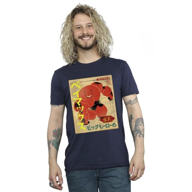 Disney Men Big Hero 6 Baymax Baymax Newspaper T-Shirt in Navy Size: Small Navy S Male 5059934863446