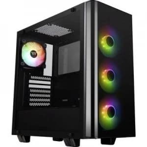 Thermaltake View 21 Tempered Glass RGB Plus Midi tower PC casing Black 4 built-in LED fans, Dust filter, Window