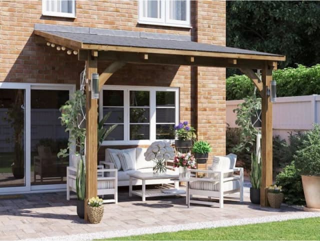 Dunster House Lean To Wooden Gazebo Canopy Kit 3M X 3M Patio Garden Shelter With Roof Shingles Leviathan