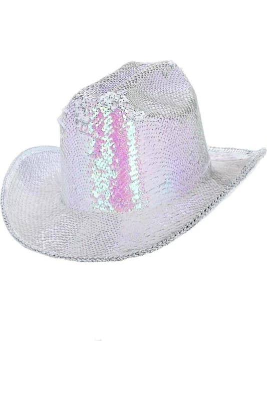 Fever Deluxe Iridescent Sequins Cowboy Hat in White White Unisex One Size