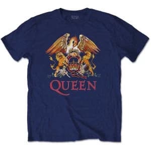 Queen - Classic Crest Mens Large T-Shirt - Navy Blue