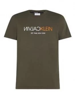 Calvin Klein Text Reverse Front Logo T-Shirt - Khaki