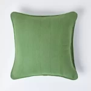 Homescapes - Cotton Rajput Ribbed Dark Olive Cushion Cover, 60 x 60cm - Green