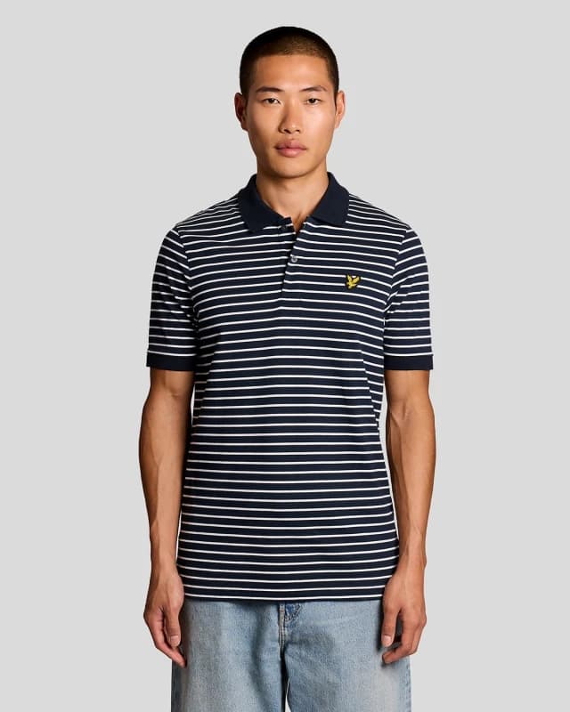 Lyle & Scott Mens Pique Breton Polo Shirt in Navy