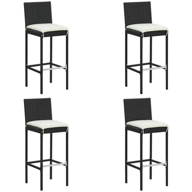 VIDAXL Garden Bar Stools with Cushions 4 pcs Black Poly Rattan Vidaxl 8720286638309