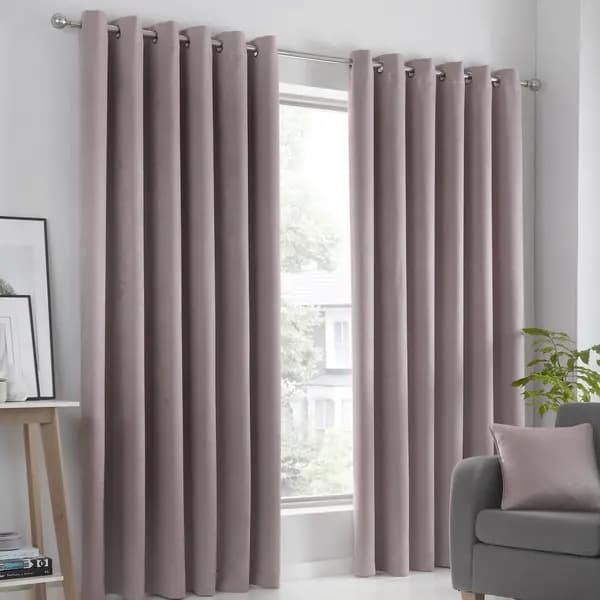 Fusion Fusion Strata Dim Out Woven Eyelet Curtains - Blush Pink