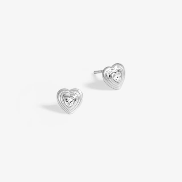 Simply Silver Sterling Silver 925 Ridged Heart Cubic Zirconia Stud Earrings Silver