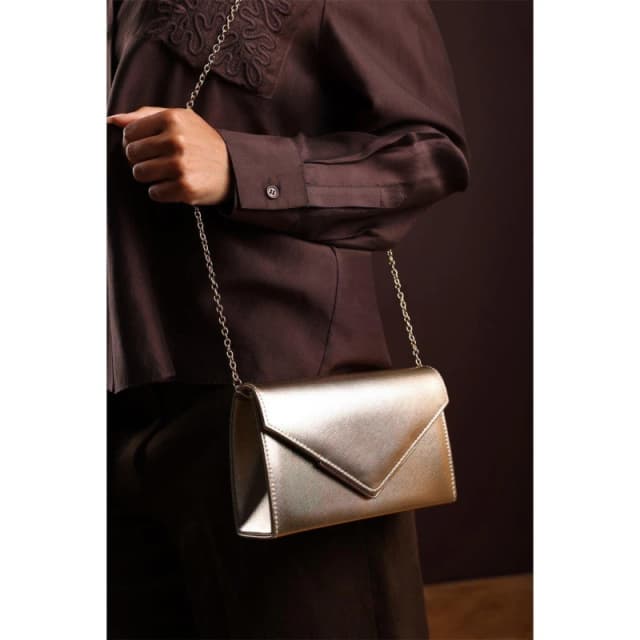 Wheres That From Metallic Clutch Bag With Flap Closure Gold female One Size