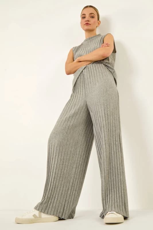 Dusk Womens Pleated Wide Leg Stretch Trouser in Grey Size: 10 Grey Female 10