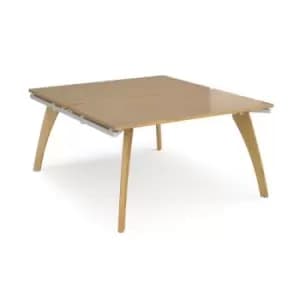 Bench Desk 2 Person Starter Rectangular Desks 1400mm Oak Tops With White Frames 1600mm Depth Fuze