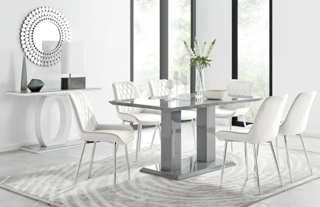 FurnitureboxUK FurnitureboxUK Imperia 6 Grey Dining Table and 6 Pesaro Silver Leg Chairs in Cream Cream One Size Unisex 5056542662492