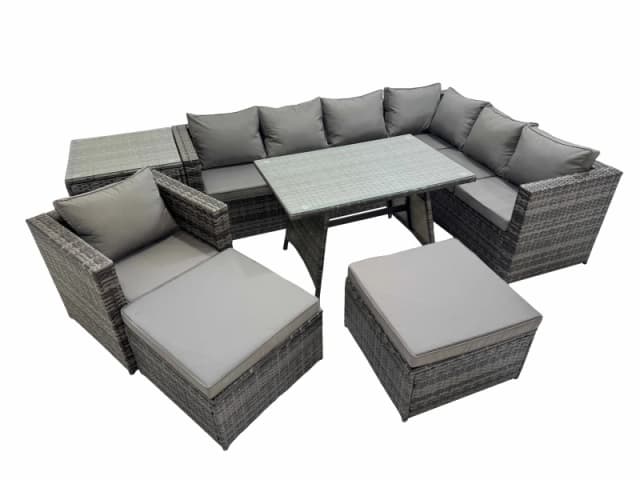 Fimous Patio Furniture Sets with Dining Table Chair 2 Big Stools Side Table in Dark Grey Dark Grey Unisex