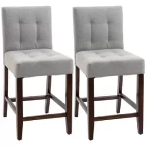 HOMCOM Modern Fabric Bar Stools Set of 2, Thick Padding Kitchen Stool, Bar Chairs with Tufted Back Wood Legs, Grey