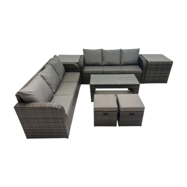 Fimous 3 Seater Sofa Coffee Table with 2 Side Tables 2 Small Footstools in Dark Grey Dark Grey Unisex