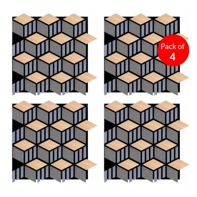 ENER-J HexaCube Acoustic Wall Panel PET MDF Size 685 x 740mm (Pack of 4) in Dark Grey Dark Grey Unisex
