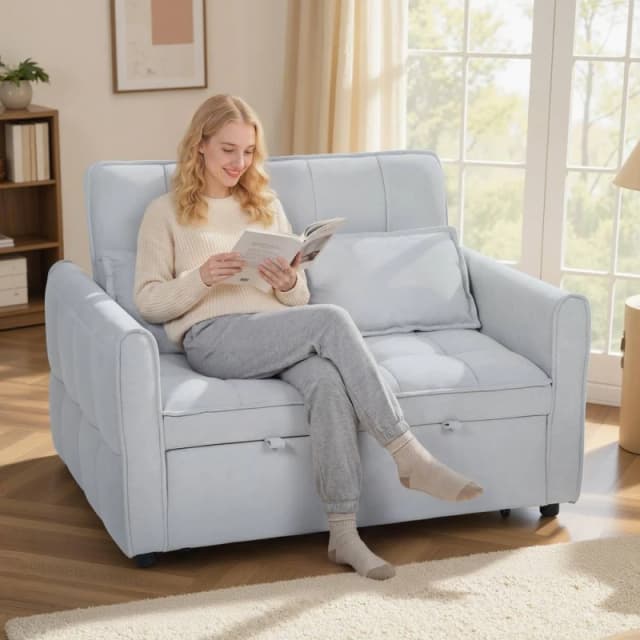HOMCOM 2 Seater Sofa Bed, 3-in-1 Sleeper Sofa with Adjustable Backrest in Light Grey Light Grey Unisex