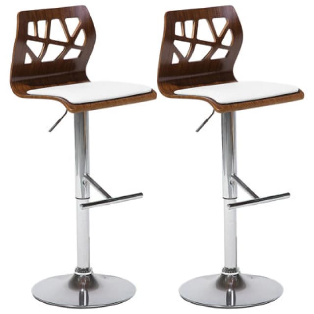 Beliani Set Of 2 Bar Chairs Petersburg Faux Leather Swivel White/ Silver