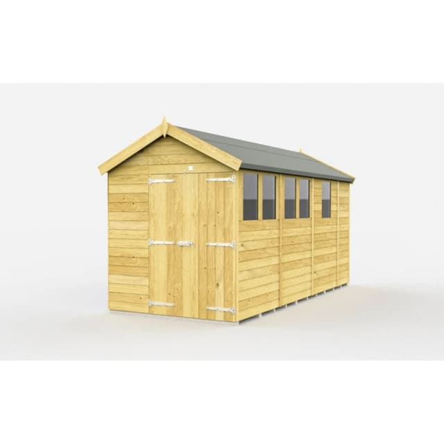 Buttercup Farm 7 x 13 Feet Apex Shed - Double Door W/ Windows - L387 x W214 x H217cm in Brown Brown Unisex