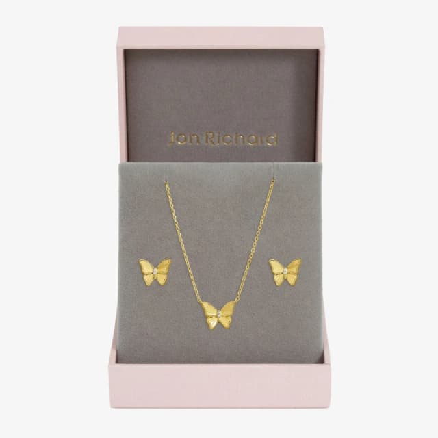 Jon Richard Womens Gold Plated Diamond Cut Butterfly Set - Gift Box Gold Female One Size