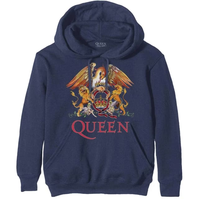 Queen Queen Men Classic Crest Hoodie in Navy Size: large Navy L Male 5063238538054