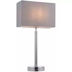 Table Lamp Chrome & Grey Fabric 60W E27 Bedside Light Base & Shade e10650
