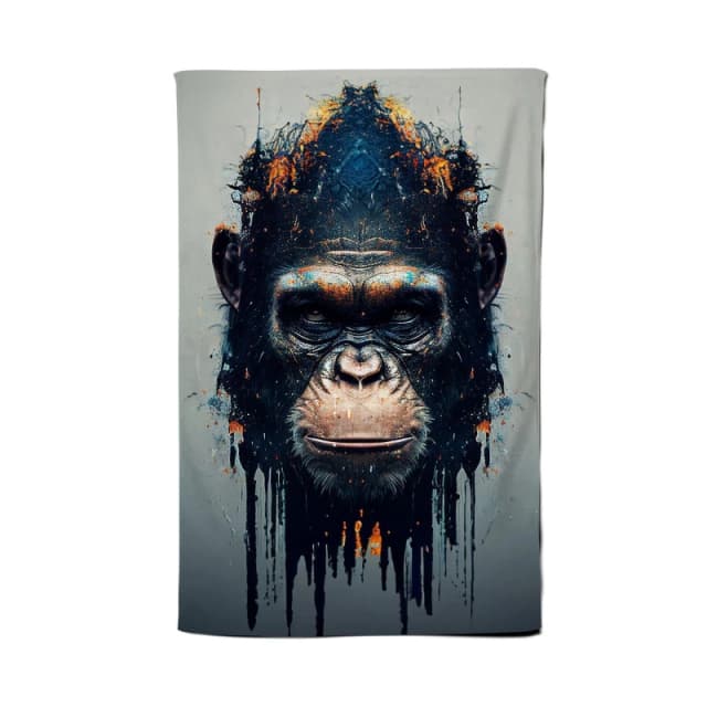 Warren Reed - Designer Gorilla Face Splashart Tea Towel in Brown Brown Unisex