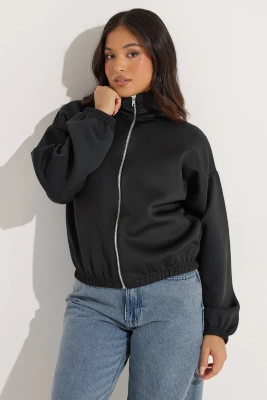 PixieGirl Womens Petite Funnel Neck Jacket in Black Size: 10 Black Female 10