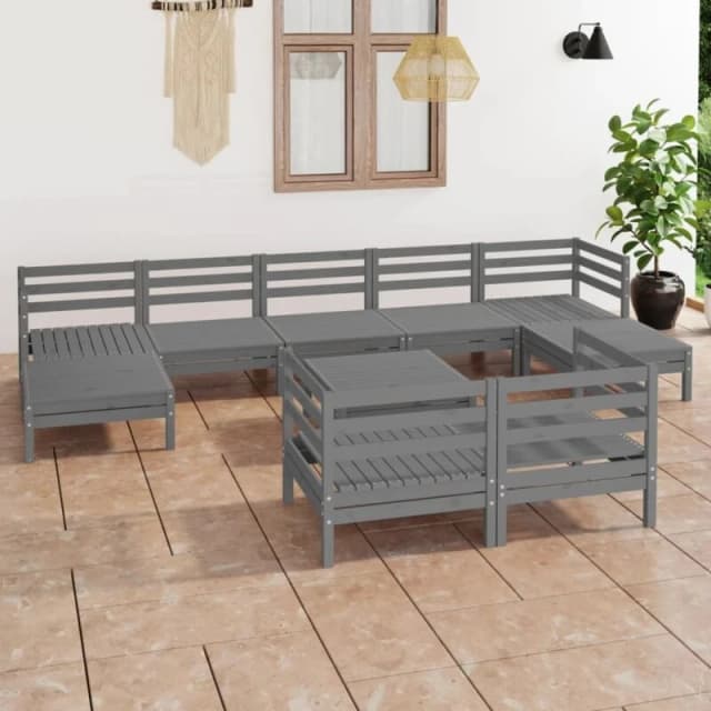 VIDAXL 10 Piece Garden Lounge Set Grey Solid Wood Pine Vidaxl 8720286691366