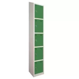5 Door Locker, 300X300, Grey Carcass/Green Doors, Sloping Top, Camlock