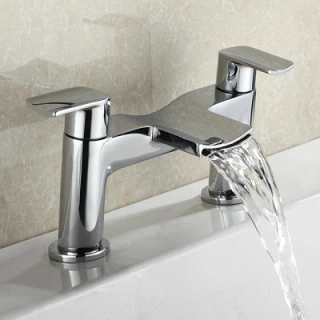 Nes Home Galaxy Deck Mounted Solid Brass Waterfall Bath Filler Mixer Tap Chrome Silver