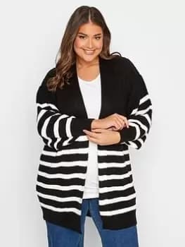 Yours Stripe Balloon Sleeve Cardigan - Black/White