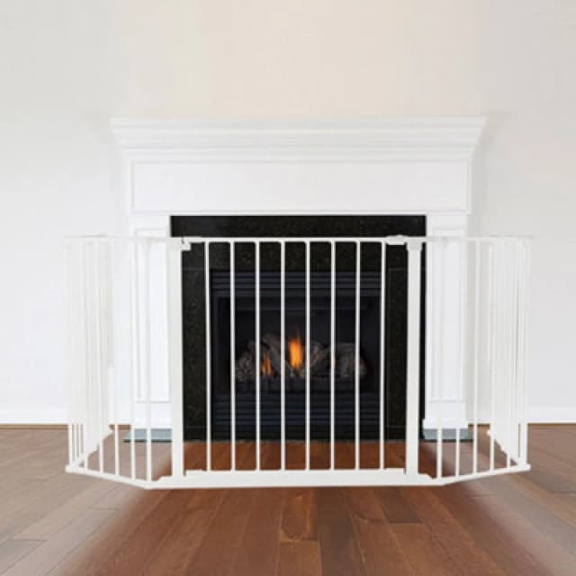 Safetots Multi Panel Fire Surround, 82Cm Deep X 104Cm Wide, White, 70Cm Tall, Child And Pet Safety, Baby And Toddler Fire Guard