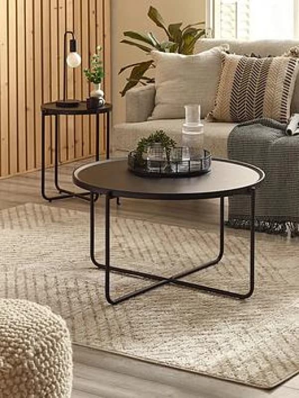 SO'HOME Sarina Metal Round Coffee and Lamp Table Set Black ONE SIZE