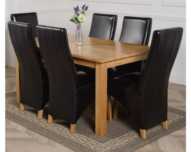 Thats Furniture Oslo 150 x 90cm Medium Oak Dining Table & 6 Lola Leather Chairs in Black Unisex 150 x 90 cm