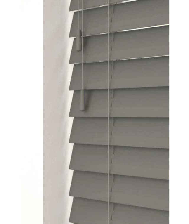 New Edge Blinds Smooth Grey 50mm Fine Grain Slatted Faux Wood Venetian Blinds with Strings 120cm Drop in Dark Grey Size: 70cm width x 130cm drop D