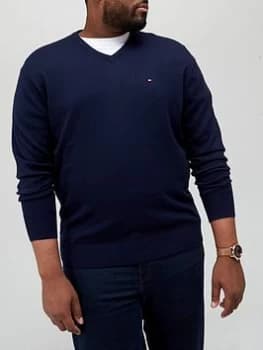 Tommy Hilfiger Big & Tall Pima Cotton Cashmere V Neck Knitted Jumper - Desert Sky, Desert Sky, Size 4XL, Men