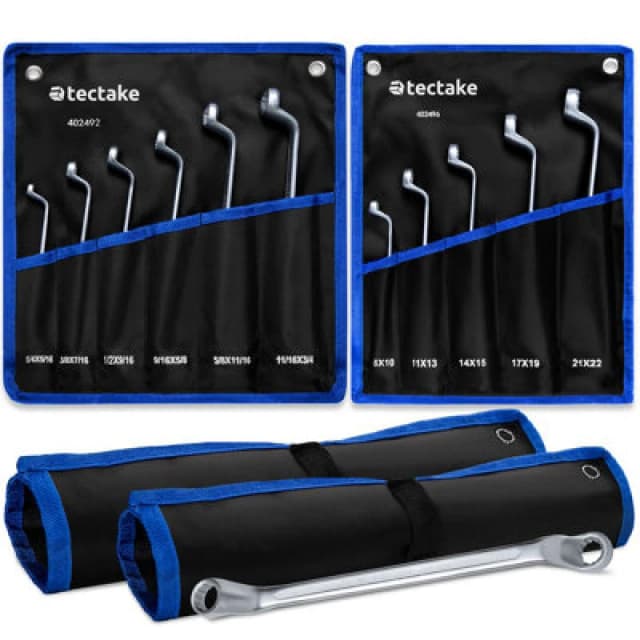 Tectake 11 Piece Double Ring Spanner Set, Metric And Imperial - Black/silver