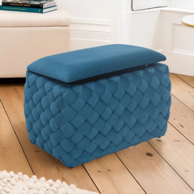 Plumeo Velvet Storage Ottoman - Teal