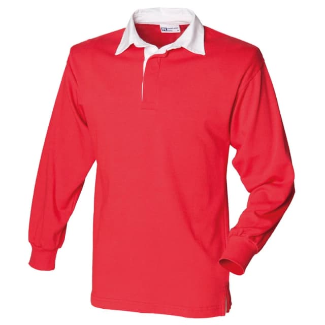 Front Row Mens Long Sleeve Classic Rugby Polo Shirt in Red Size: Small Red Male S