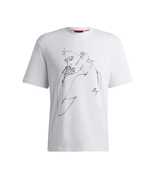 HUGO Red Daximiko Outline Cotton-Jersey T-Shirt - M White Tops male 50516724-100 M