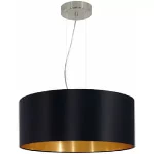 Pendant Light Colour Satin Nickel Steel Shade Black Gold Fabric Bulb E27 3x60W
