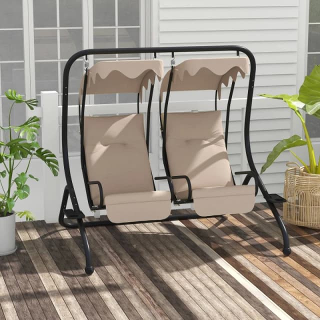 OUTSUNNY Canopy Swing 2 Separate Relax Chairs w/ Removable Canopy in Beige Beige Unisex