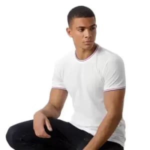 Kustom Kit Mens Fashion Fit Tipped T-Shirt (L) (White/Red/Royal Blue)