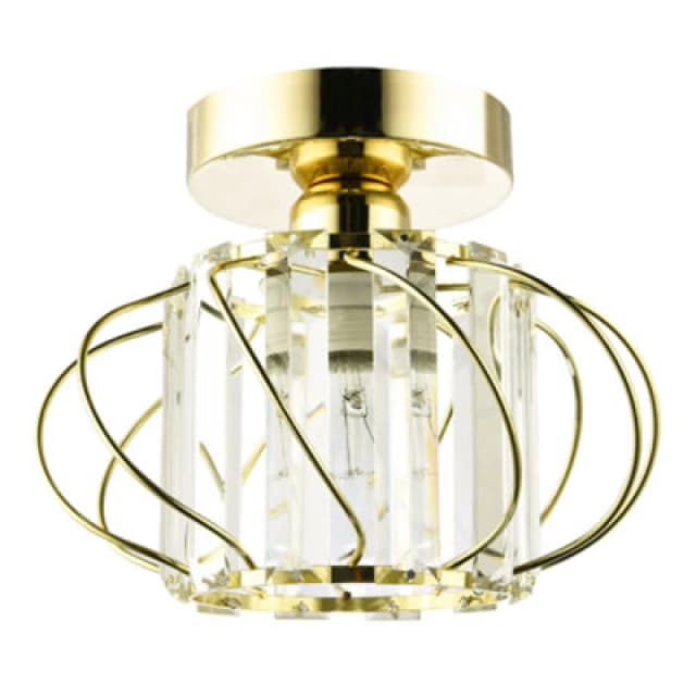 Happy Homewares Modern Polished Gold Ceiling Light Fitting With Clear Crystal Glass