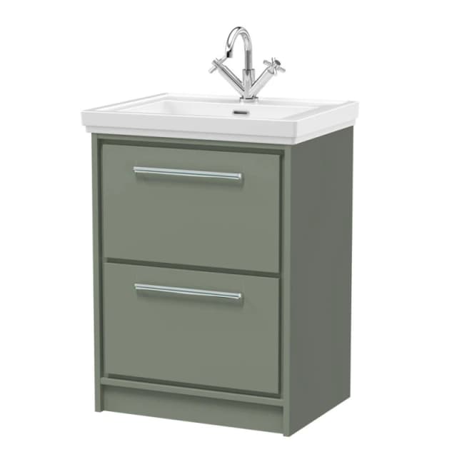 Balterley Bathroom Floor Standing 2-Drawer Vanity, Fireclay Basin, Green, 600mm in Green Green Unisex