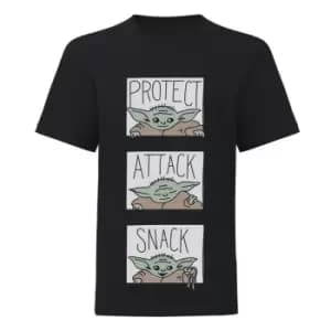 Star Wars: The Mandalorian Boys Protect Attack Snack The Child T-Shirt (5-6 Years) (Black)
