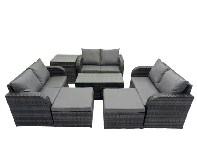 Fimous Garden Outdoor Furniture Set with Side Table 2 Big Footstools in Dark Grey Dark Grey Unisex