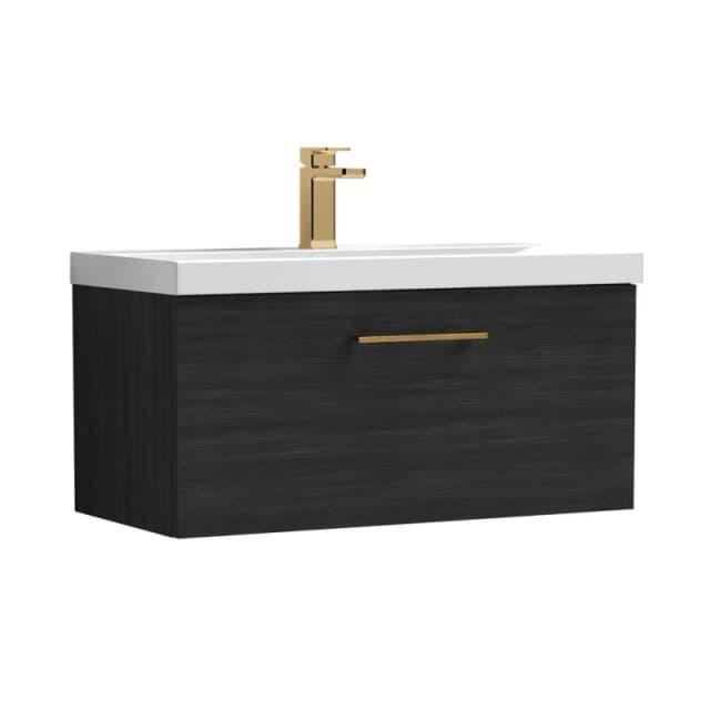 Balterley 800mm Wall Hung 1 Drawer Vanity Unit, Woodgrain Black, Bronze Handle in Black Unisex