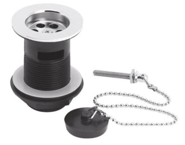 Balterley Bathroom Basin Waste with Poly Plug and Chain Chrome Black Silver